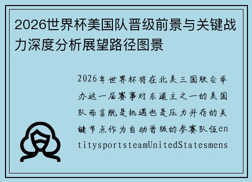 2026世界杯美国队晋级前景与关键战力深度分析展望路径图景